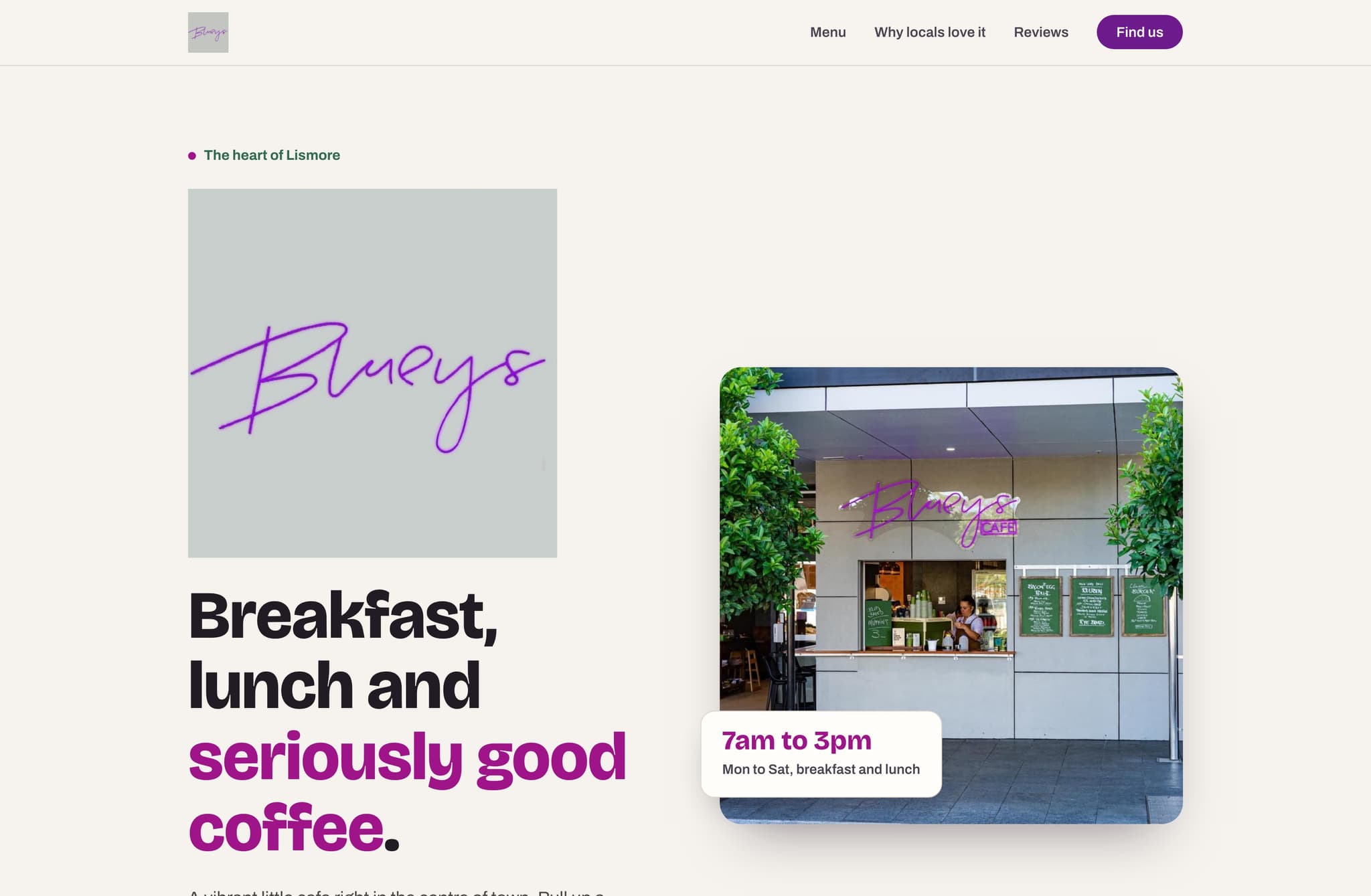 Blueys Cafe, Web Design project thumbnail
