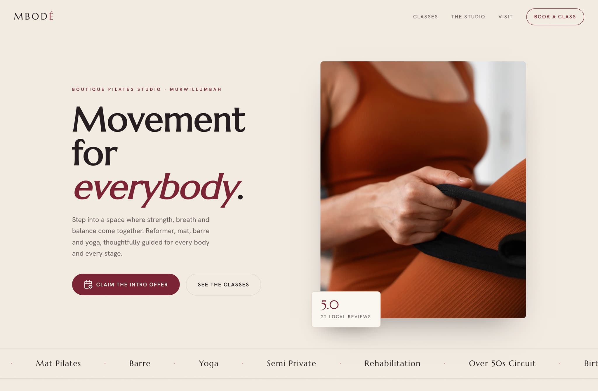 Mbode Pilates, Web Design project thumbnail