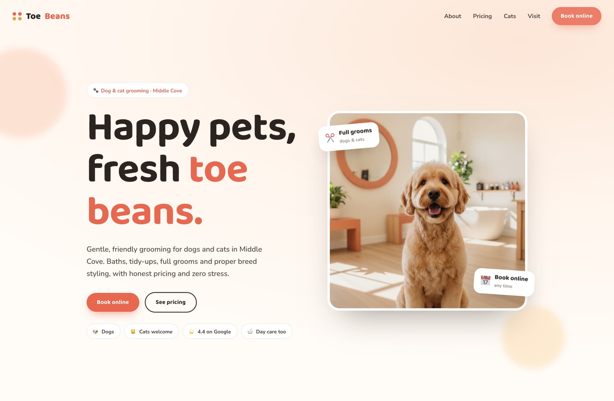 TOE Beans Grooming, Web Design project thumbnail
