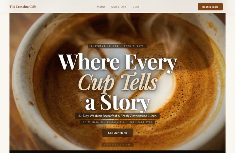 The crossing cafe, Web Design project thumbnail