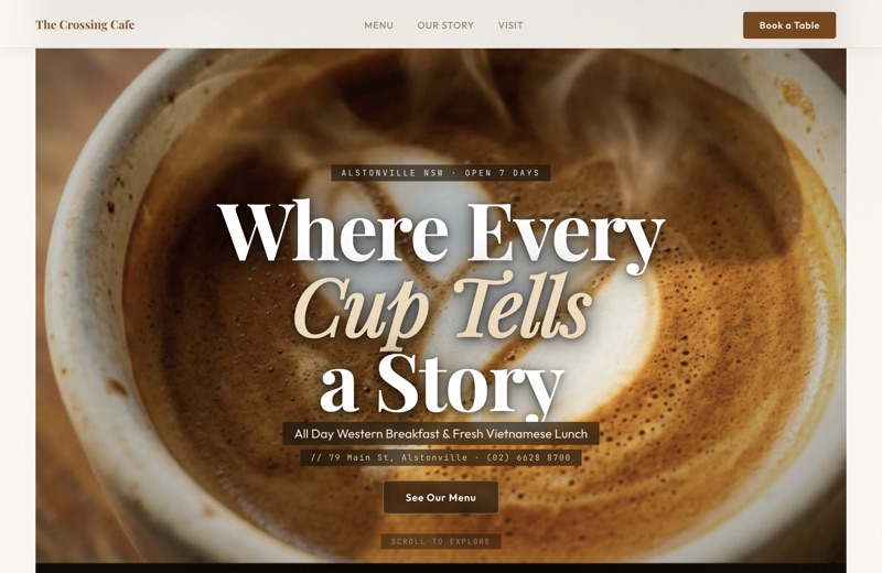 The crossing cafe, Web Design project thumbnail